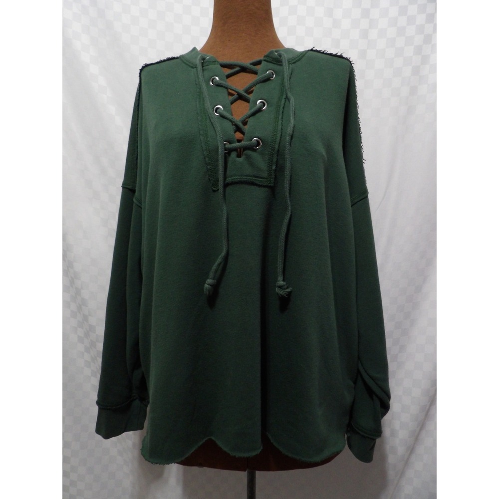 AERIE Green Lace Up Oversized Crewneck | L